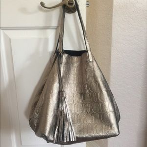 Carolina Herrera Matrioshka pewter silver handbag